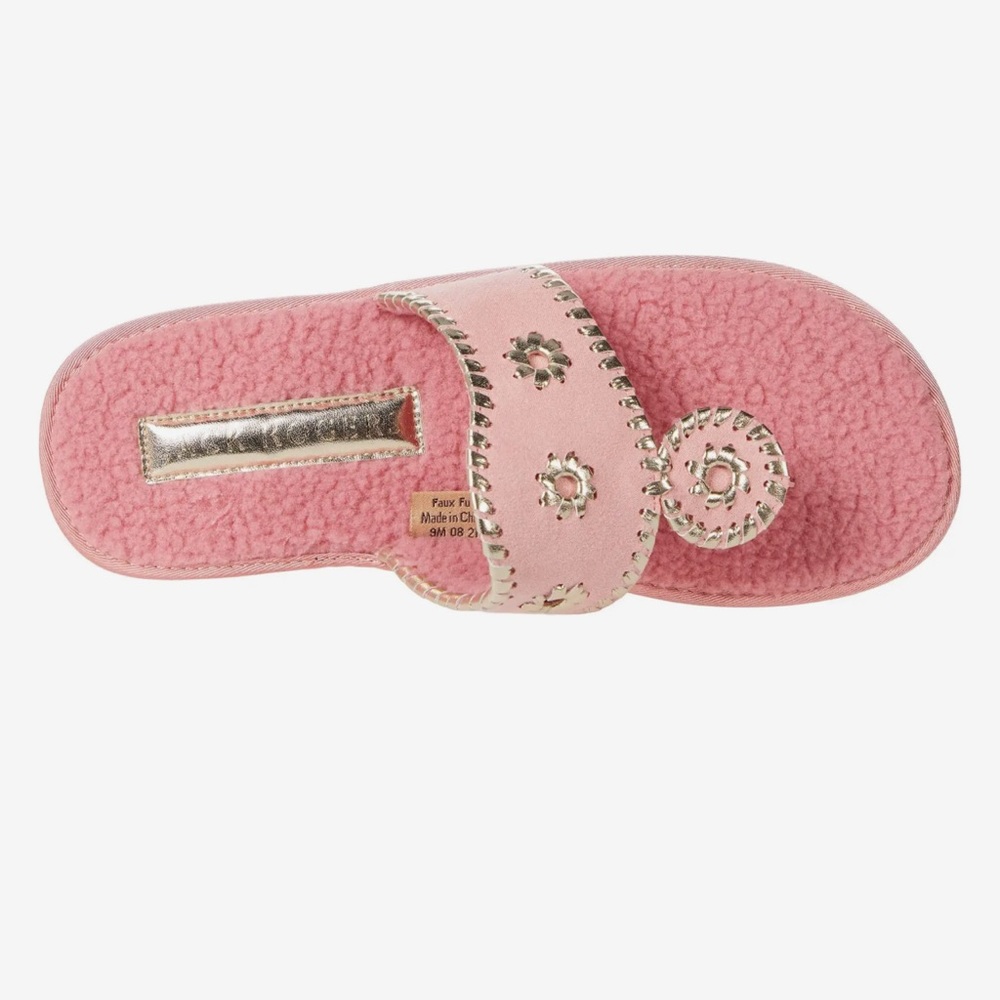 Jack Rogers pink faux fur sherpa slipper whip stitch sandals